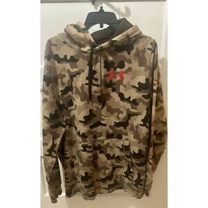 Under Armour Hoodie Mens XL Loose Fleece Green Black Camouflage w Pockets EUC